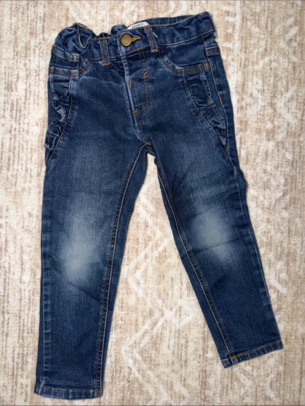crown & ivy Girls Dark Blue Denim Jeans with Side Ruffle